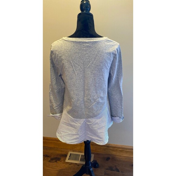 Marled Reunited Clothing Blouse size Small Gray T Shirt Top Blue White Striped - Picture 5 of 9